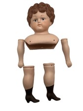 Vintage Unglazed Ceramic Doll Head Blue Eyes, Arms, Legs