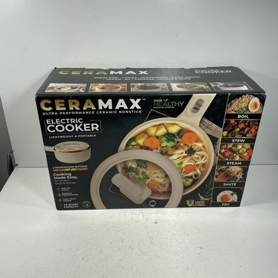 Ceramax Electric Hot Pot Nonstick Ceramic Skillet Pan 2.6QT Cooker w Lid Steamer