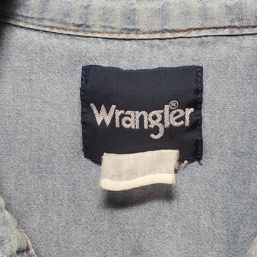 Camicia western vintage anni 90 Wrangler uomo denim perla snap taglia ~ XL USA - Foto 5 di 8