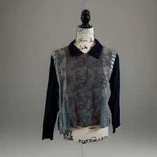 Citron Santa Marina Art to Wear Blouse Button Down Paisley Patchwork Top Sz S