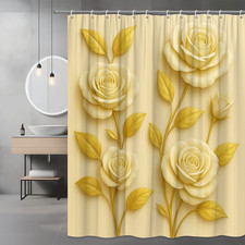 Elegant Yellow Floral Shower Curtain with Golden Roses