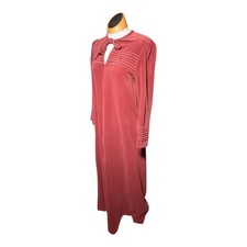Vtg 1980s Vanity Fair Rust Red Velour Zip Front Tie Neck House Dress Robe Sz 10