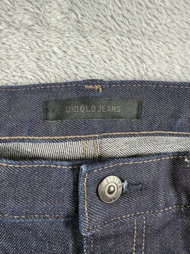 Uniqlo Jeans Mens 32x34 Blue Raw Slim Selvedge Kaihara Denim Dark Wash Pants - Picture 14 of 19