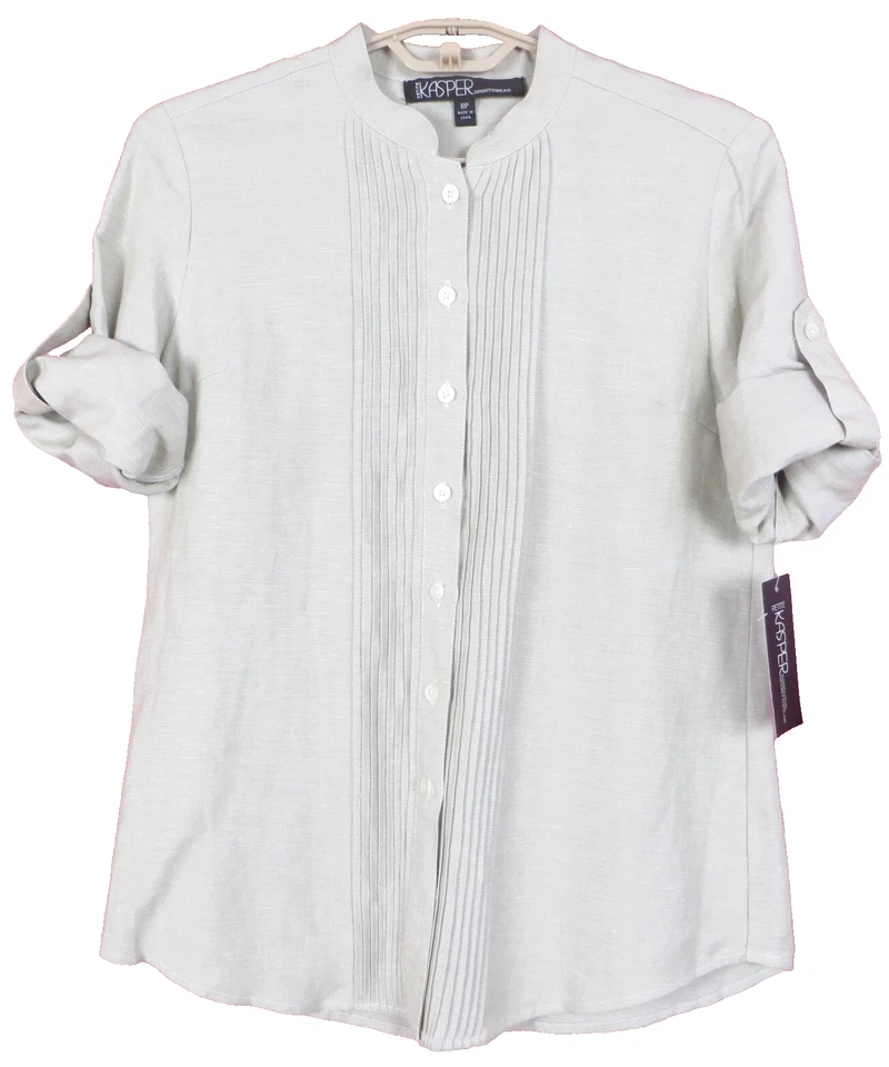 TB14982-NUEVO CON ETIQUETAS KASPER Ropa Deportiva Para Mujer Lino Rayón Blusa Manga 3/4 Gris Talla 8P Foto 2 de 4