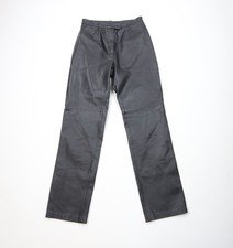 Vintage 90s Streetwear Womens 6 Distressed Leather Straight Leg Pants Black