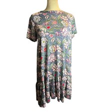 LOFT Ruffle Hem Flounce Dress, Blue Floral, Soft Stretch Knit, Medium