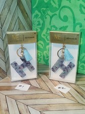 Modern Expressions Monogram Keychain Letter H Blue Purple w/Pom Pom Tassel