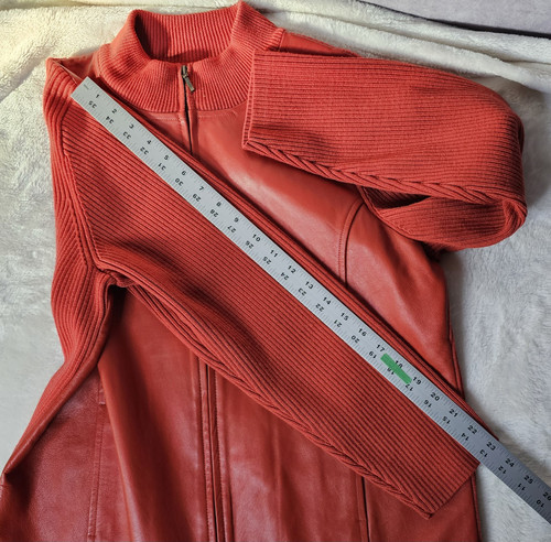Vintage Pendleton Sweater Jacket Women's Large Red Rust Leather / Merino Wool - Picture 12 of 14