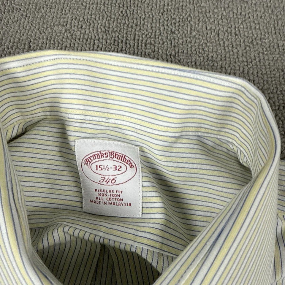 Camisa de vestir Brooks Brothers para hombre talla 15 1/2 34 puños franceses a rayas amarillas 346 Foto 4 de 4