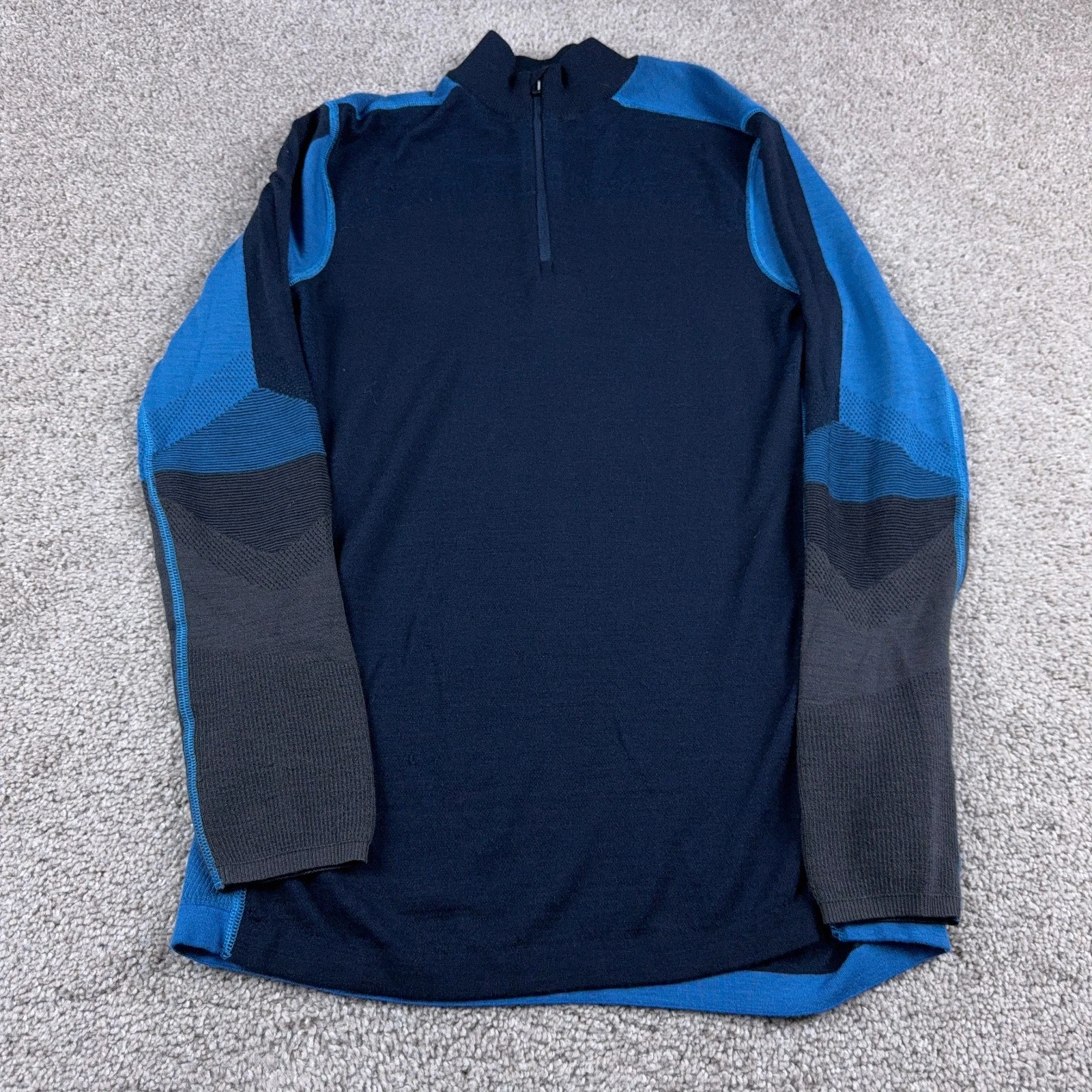 Smartwool Shirt Mens Medium Blue Colorblock Intraknit 200 Merino Wool Base Layer