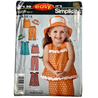 Simplicity 3853 Sewing Pattern Toddlers' Dress Top, Pants & Hat Size 1/2-4 Uncut