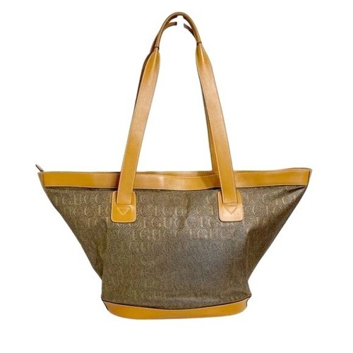 Gucci Vintage Trapezoid Canvas Logo Monogram Tan Gold Leather - Picture 2 of 15