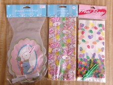 50 Easter Treat Bags NEW Bunnies, Jellybeans, Plastic w Twist Ties, Double-Sided