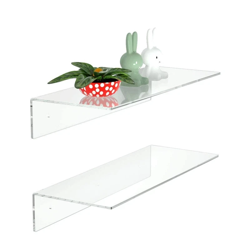 Femeli 2 Pcs 15 Acrylic Floating Shelves Clear Shelf For Display Plant Perfume