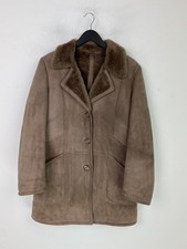 Conder Of Ipswich Brown Sheepskin Vintage Coat Shearling Collar Button UK 18