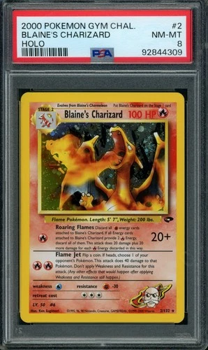 Blaine's Charizard 2/132 Gym Challenge Holo PARTIAL RARE SWIRL PSA 8 CLEAN!