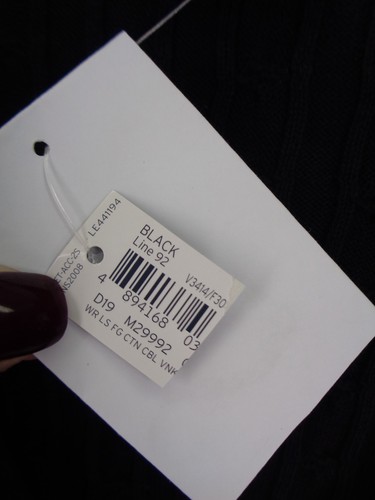 Lands End Black Cable Knit V-Neck Button Cardigan Sweater Sz Medium (10-12) New - Picture 8 of 8