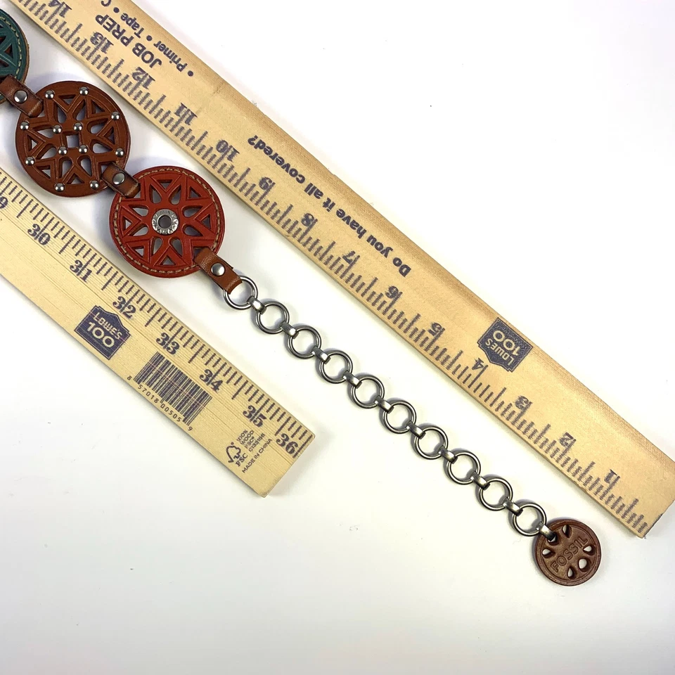 复古 Fossil 皮革奖章髋部腰带女式 S/M 码多色 Turquise 红色 Brn — 第 4/4 张图片