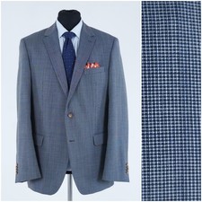 Mens PIERRE CARDIN UK 42R Check Houndstooth Blue Wool Sport Coat Blazer Jacket