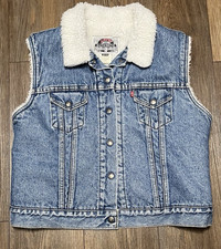 VTG Levis Denim Sherpa Lined Vest Mens L Blue Trucker Jean Jacket 90's USA
