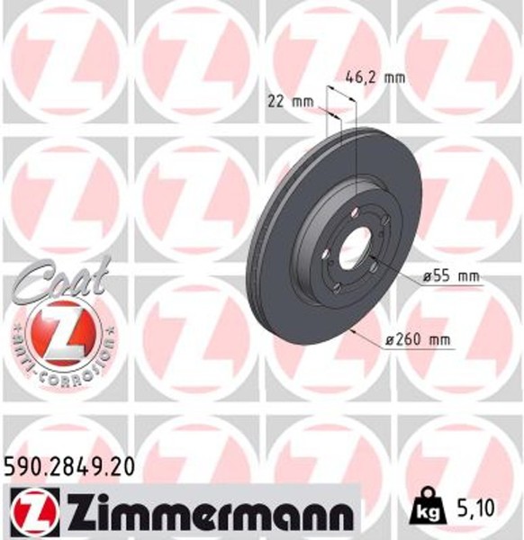 2X Bremsscheibe Coat Z Zimmermann 590.2849.20 FüR Toyota Yaris KSP211-image