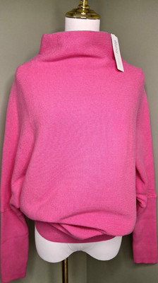 Bluivy Pink Ribbed Sweater M/L Oversized Mock Neck Dolman Sleeve Cozy Knit
