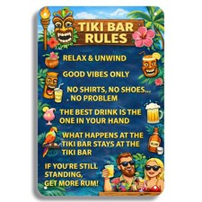 Tropical Tiki Bar Rules 8x12 Inch Aluminum Tin Sign 4 Holes - ETIN01001