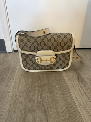 Gucci Horsebit 1955 GG Shoulder Bag Small Beige/White Microfiber/Suede