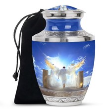 White Angel Wings Burial Large Urn For Ashes Adult Mother 10 Inch