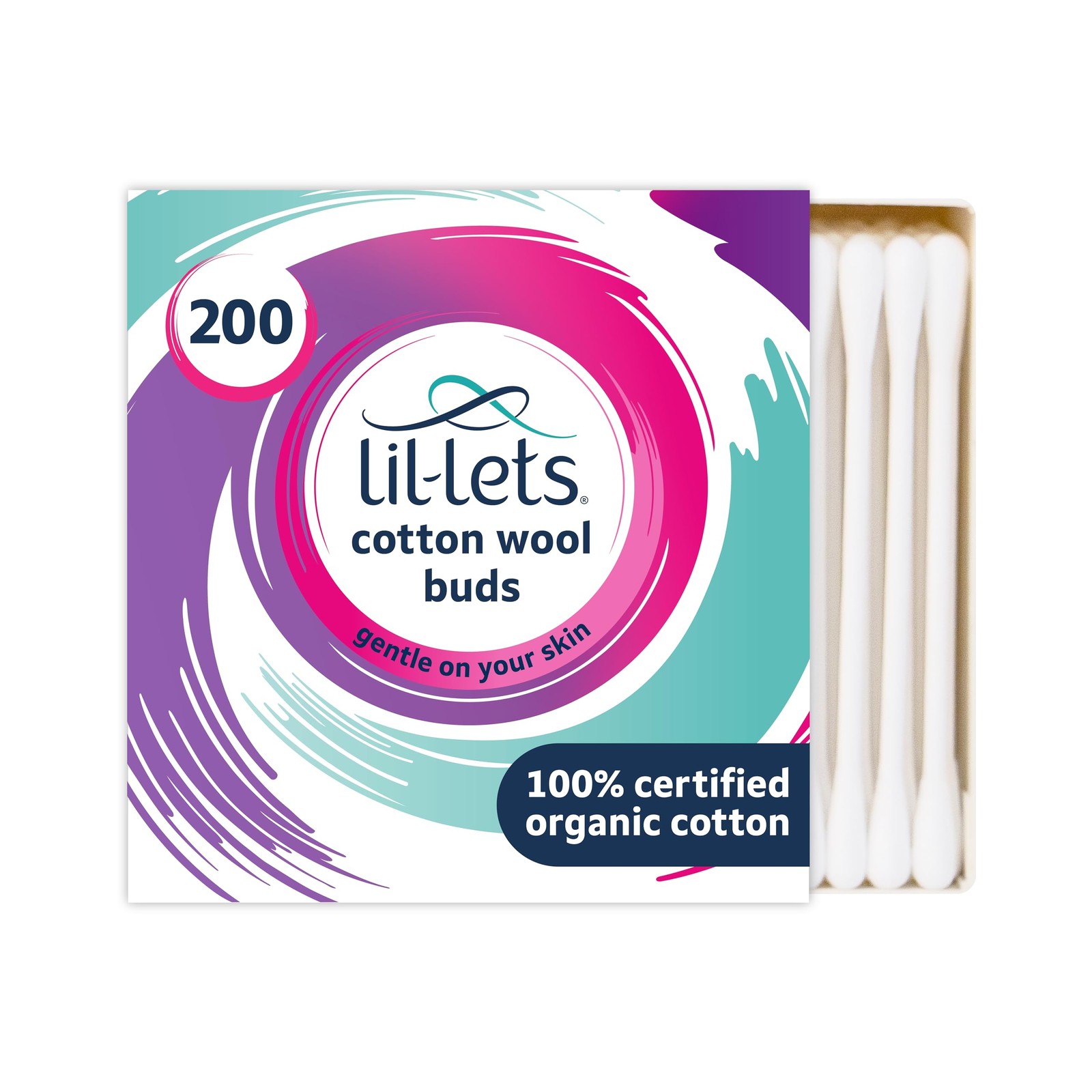 Lil-Lets Cotton Wool Buds| Certified Organic| 200 Pure Cotton Wool Tips| Dura...