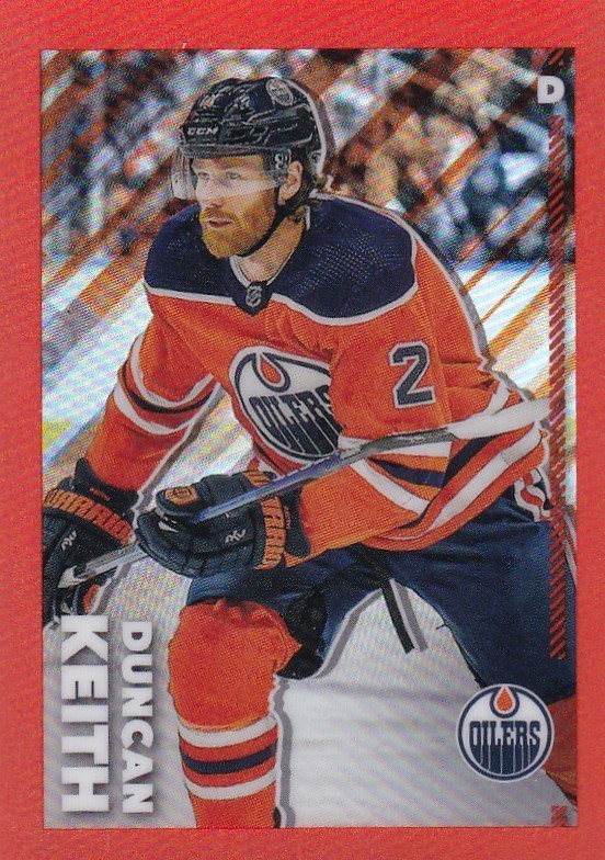 2022-23 Topps Chrome NHL ORANGE Sticker #/25 Made-#198 Duncan Keith - Edmonton