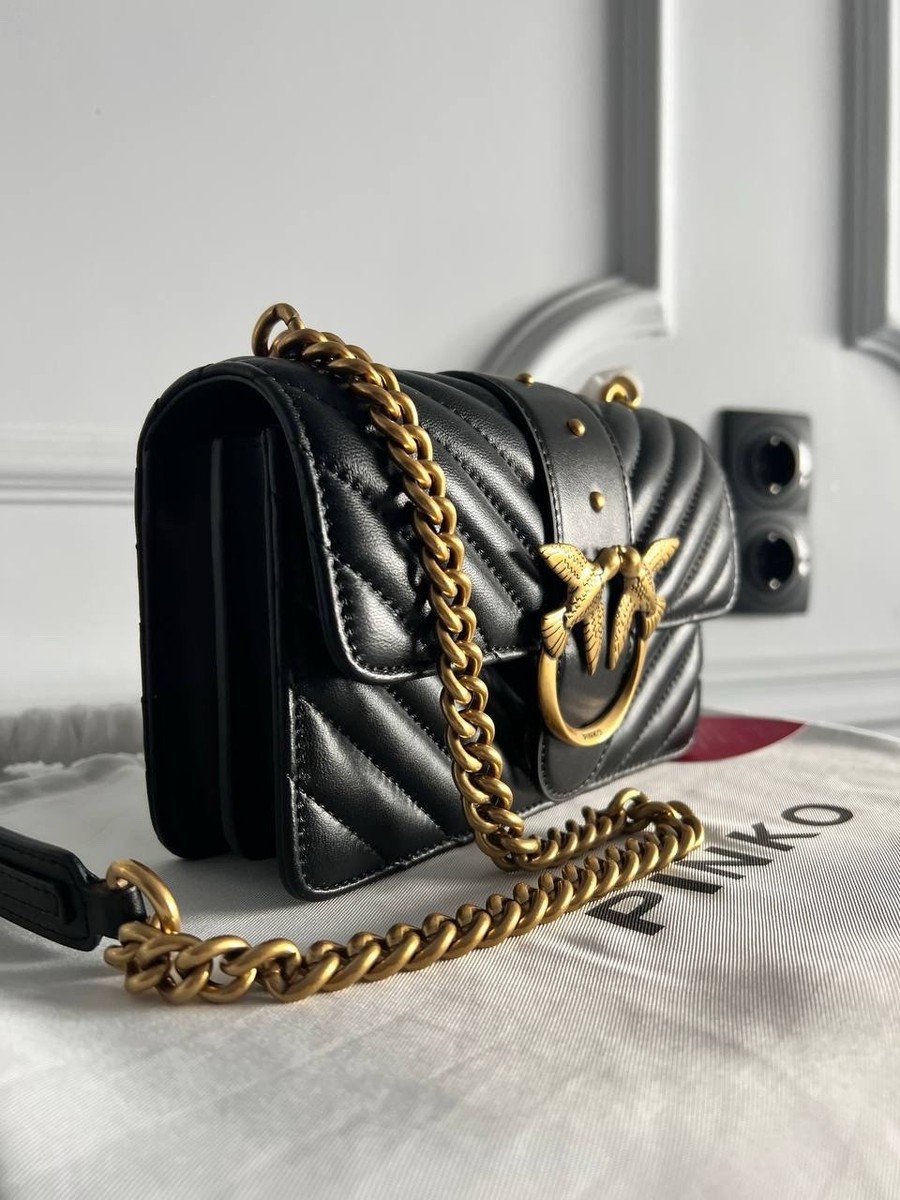 NEW Pinko love bag mini black antique gold crossbody leather