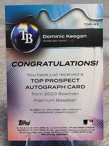 Dominic Keegan Auto /99 - 2023 Bowman Platinum Top Prospects - Tampa Bay Rays - Bild 2 von 2