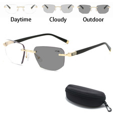 Photochromic Multifocus Reading Glasses Stylish Rimless Transition Eyeglasses