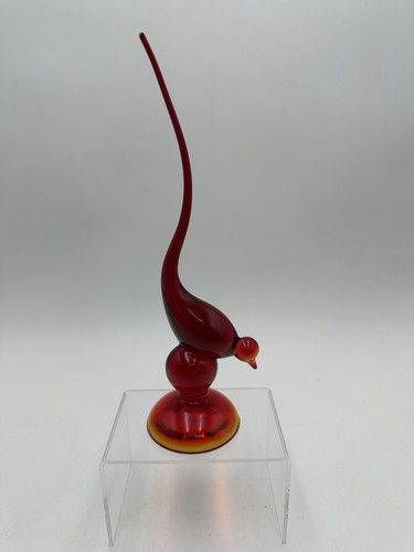Vntg Viking Long Tail Bird 9” Figurine 1960's Ruby Red Amberina Glows MINT COND. - Picture 1 of 18