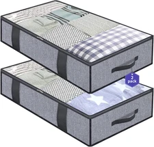 Onlyeasy Foldable Underbed Bags 2 Pack - Blankets Clothes Comforters Storage Bag