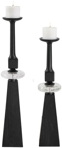 Uttermost 18231 Ebon Glow Metal and Wood Table Pillar Candle - Black / Seeded - Picture 1 of 5