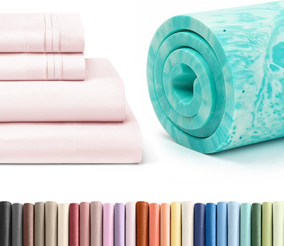 Lavender Pink Queen Sheet Set & 2 Inch Memory Foam Mattress Topper