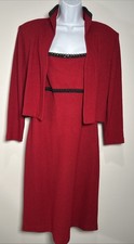 St. john Evening Knit Blazer Jacket Dress Set Red Women Sz 12