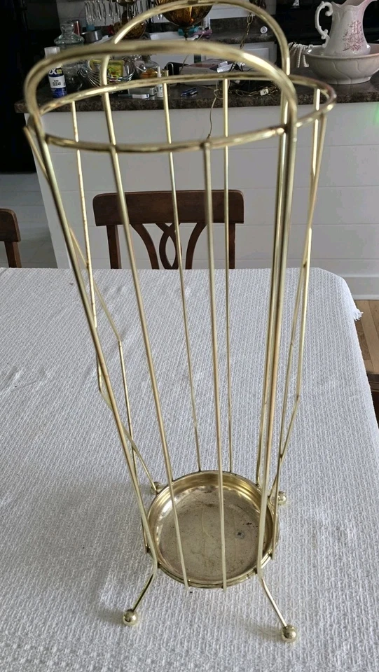 Vintage Solid Brass Bauhaus Style MCM Umbrella Stand Original Pan Flawless - Image 3 of 4