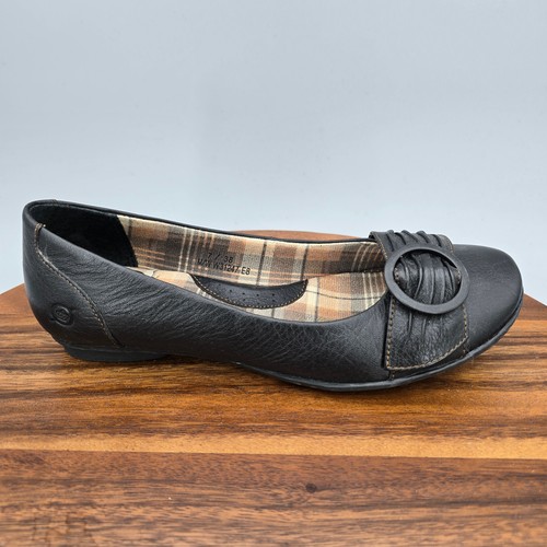 Born Ballet Flats Women's 7 M Black Leather Ruched Slip On Casual Comfort Shoes