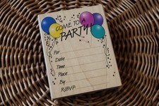 JUMBO Large HAPPY BIRTHDAY COME TO A PARTY Invitation Stamp Wood Mounted EUC