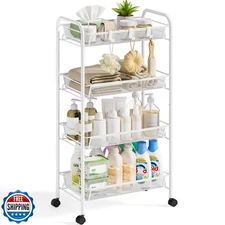 SYKIARIOL 4-Tier Metal Utility Cart, Mesh Wire Rolling Cart on Wheel, Storage