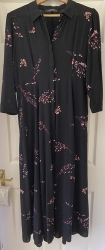 Abito Camicia Zara Donna Collezione Premium L Nero Rosa Motivo Salice Ecc Cond