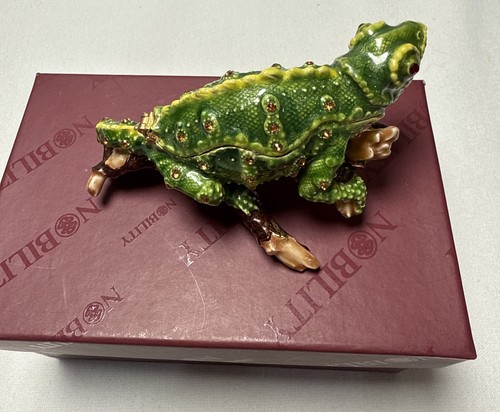 Green Iguana Lizard Trinket Box, Hinged, Jeweled, Enamel, NIB - Picture 16 of 19