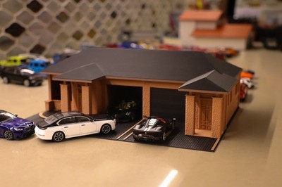 164 Scale Modern Luxury House w/ Double Garage Diorama for Hot Wheels Matchbox M