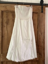 Vintage White Cotton Full Slip Smocked Bodice Lace Trim Lingerie Cottagecore