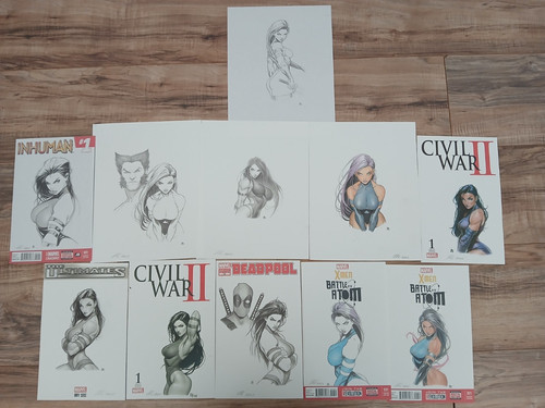X-Men Psylocke Comic Art Original Drawing + 10 Sketch Cover Prints By Campbell