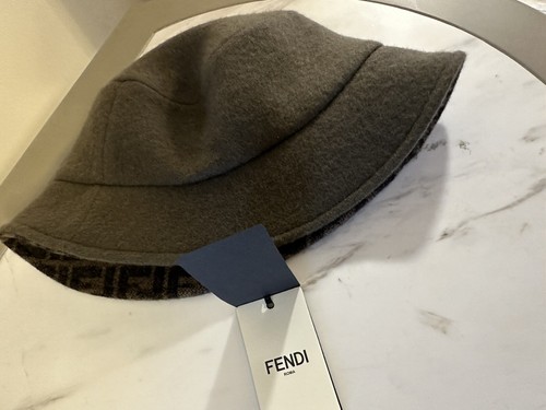 NWT $790 Fendi Classic Wool FF Logo Bucket Hat Size S Brown FXQ901 - Picture 6 of 9