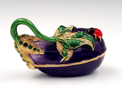 Aubergine emailliertes Zinn Pillendose Kristalle - Bild 2 von 17